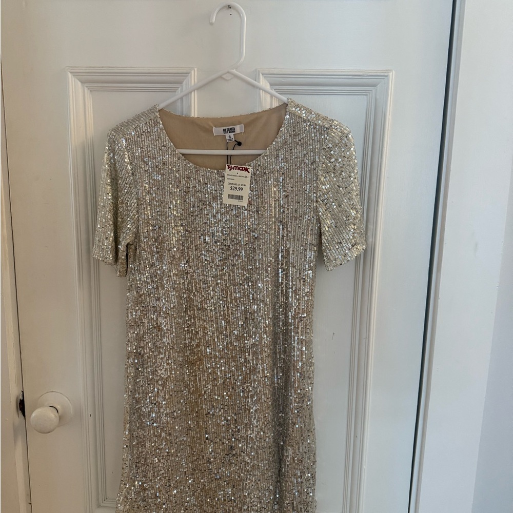 Bb Dakota Steve MaddenSilver Sequin Short Sleeve Mini, Size Small.